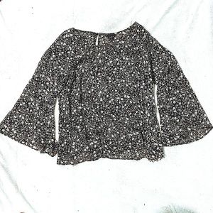 Torrid Black White Floral Bell Sleeve Sheer Top